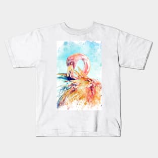 Flamingo Grooming Its Feathers Kids T-Shirt